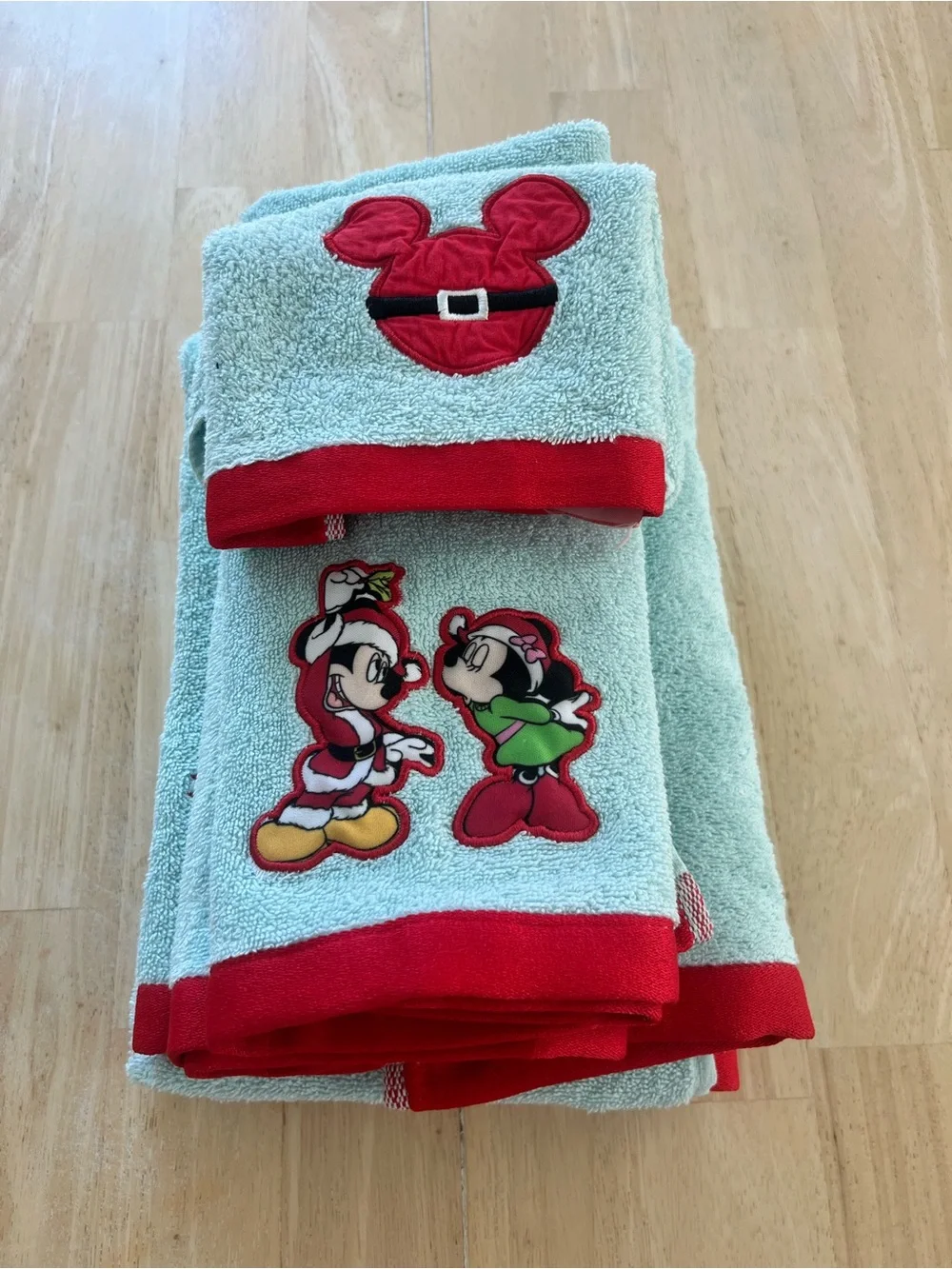 Disney Light Blue and Red Holiday Hand Towel Set